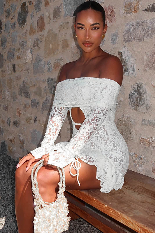 Elegant Ruffled Jacquard Off-Shoulder Mini Dress