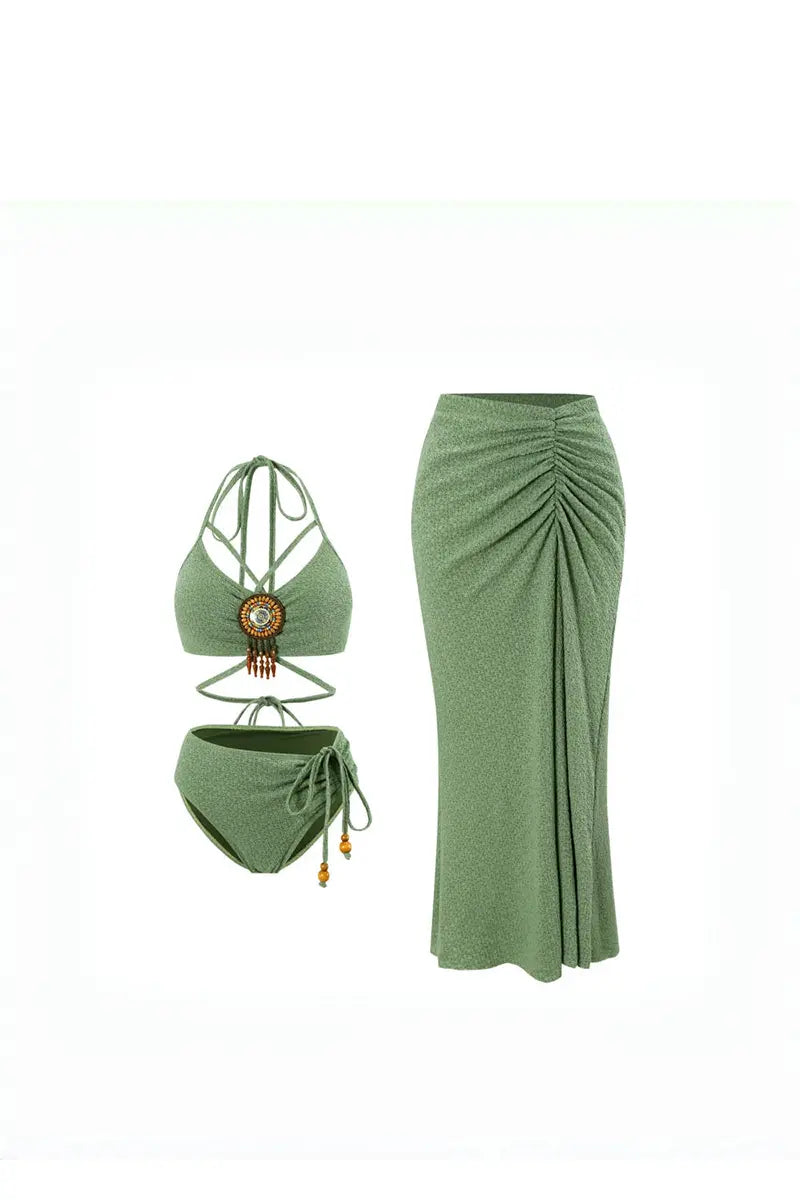 Boho Sage Green Bikini Set for Women