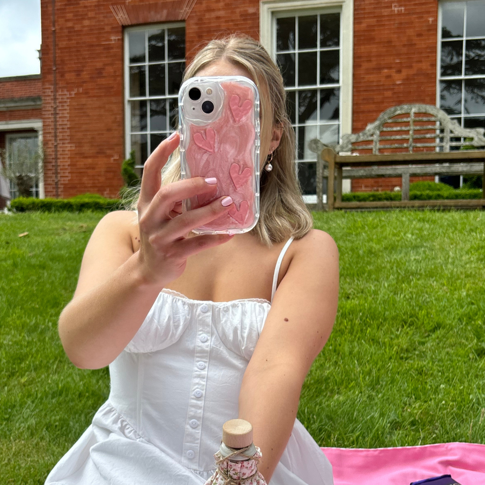 Parıltılı Pembe Kalpler Telefon Kılıfı