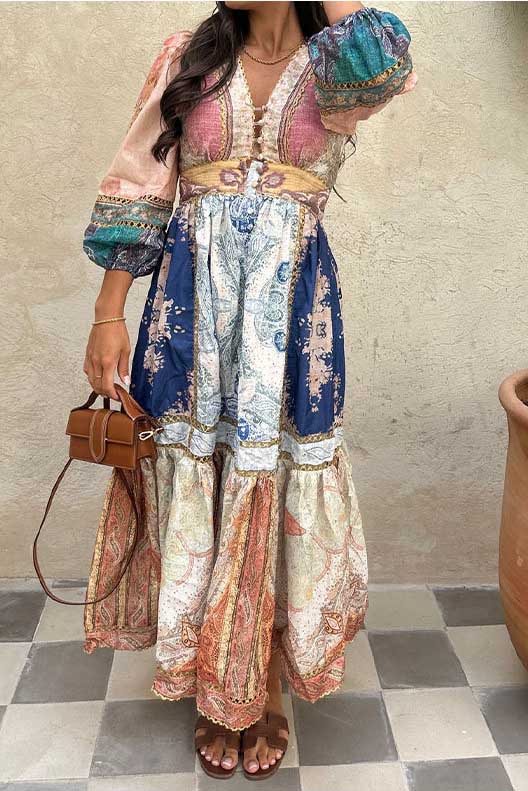 Retro Print Ethnic Style Dress