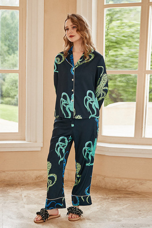 Bow Pattern Pajama Set-Black