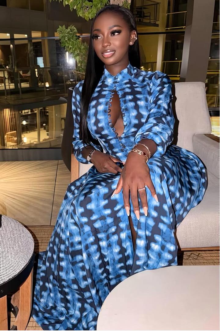 Blue Tie-Dye Button-Front Maxi Dress