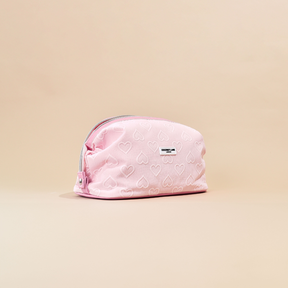 Genişletilebilir Makyaj Çantası - Bebek Pembesi Kalp