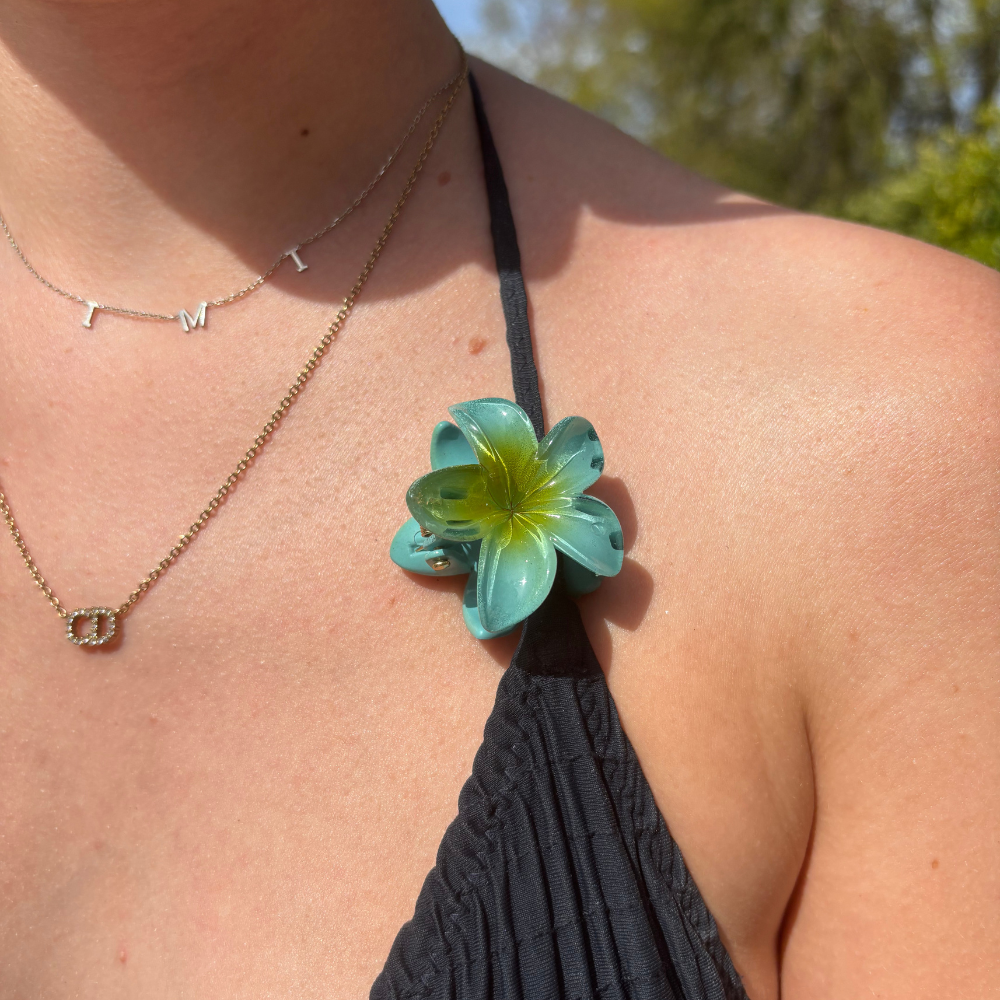 Mini Tropikal Çiçek Şeklinde Tırnaklı Klips - Turkuaz