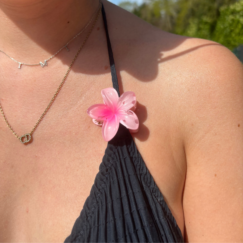 Mini Tropikal Çiçek Şekilli Klips - Pembe