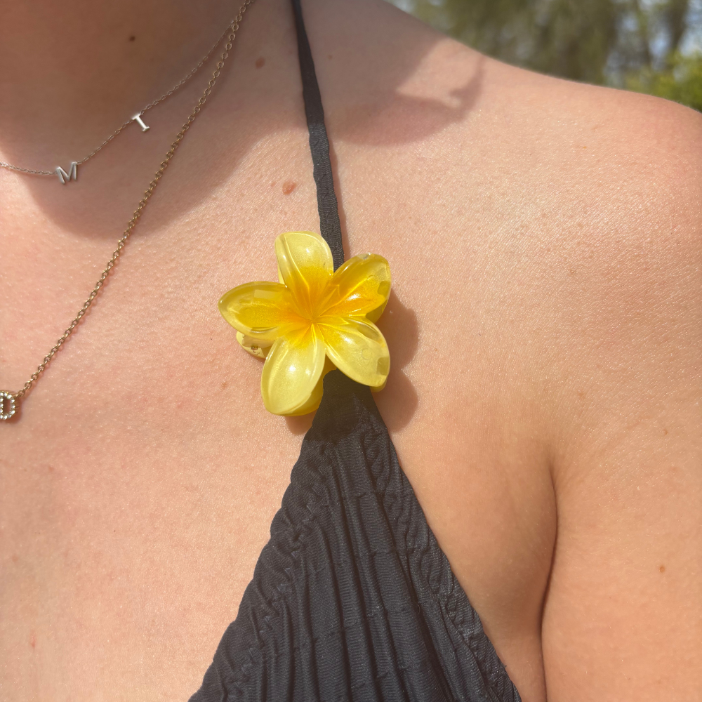 Mini Tropikal Çiçek Şeklinde Tırnaklı Klips - Tereyağı Sarısı