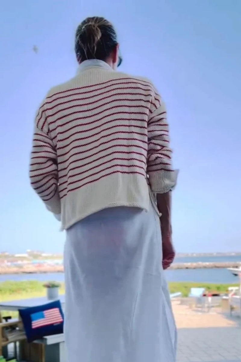 Cream & Red Striped Lobster Graphic Sweater