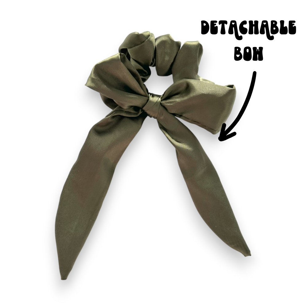 Satin Bow Scrunchie - Chic Khaki