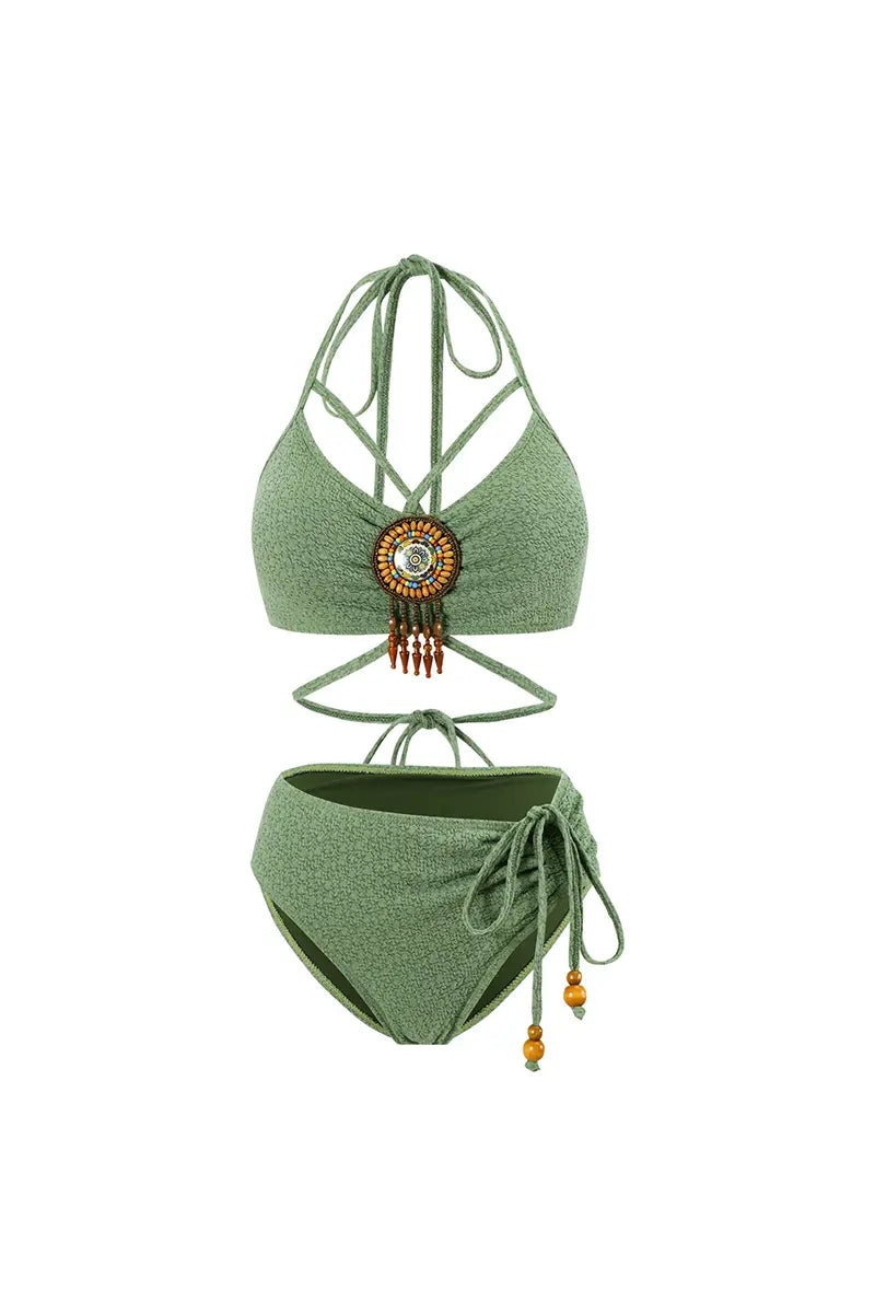 Boho Sage Green Bikini Set for Women