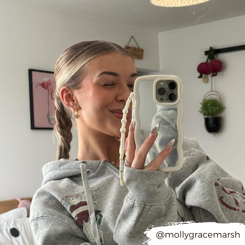 Kavisli Aynalı Telefon Kılıfı - Krem