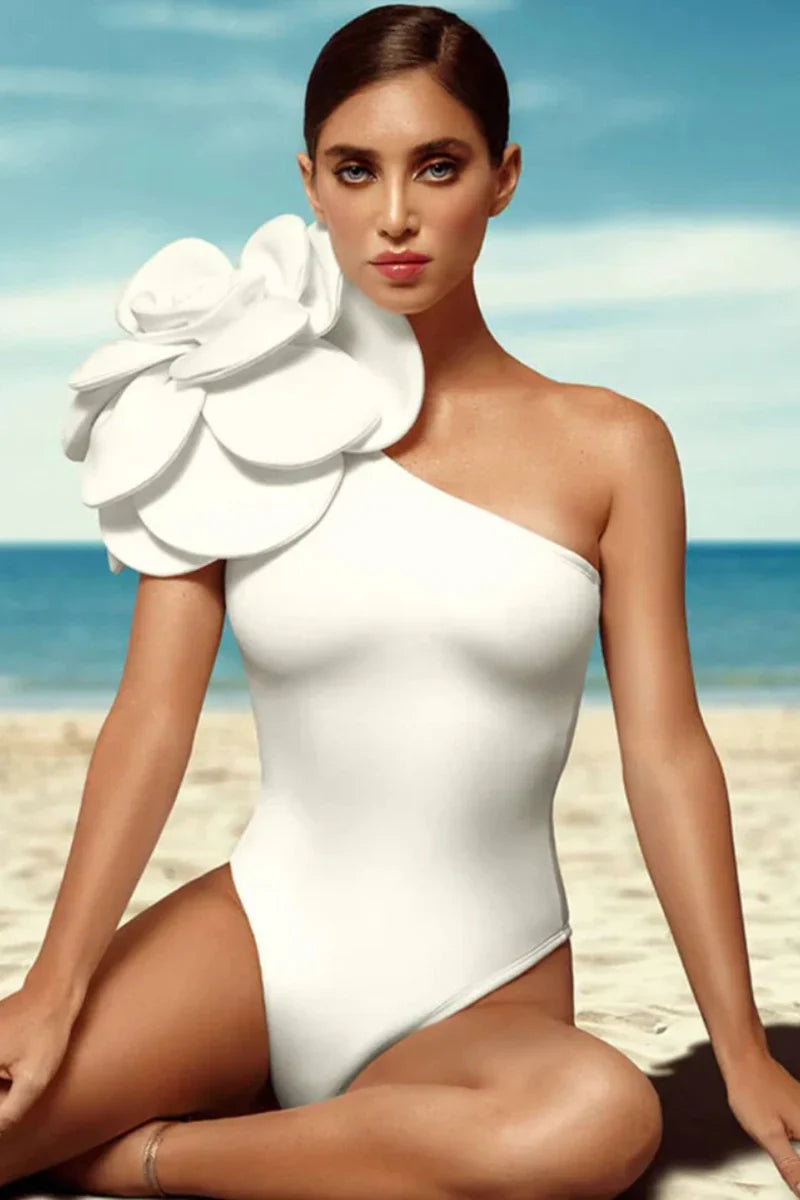 3D Floral Solid Color Swimsuit