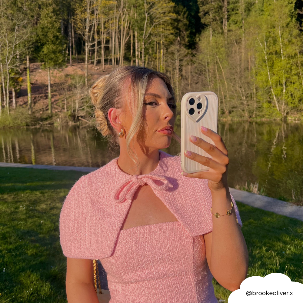 Cream Ribbed Heart Camera Phone Case