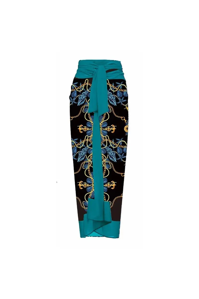 3D Blue Floral Bust Decor Printed Swimwear