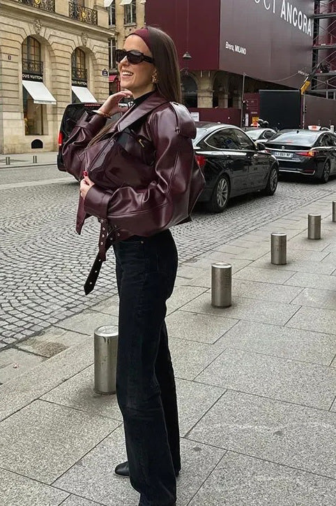 British Moto Cropped Leather Jacket