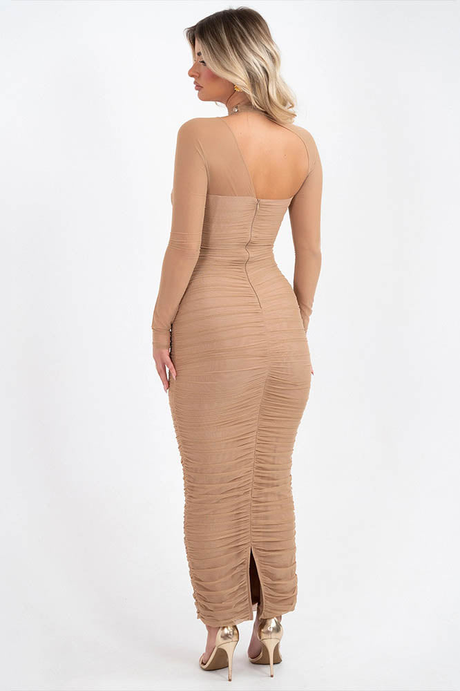 Elegant Crew Neck High-Waist Mesh Dress