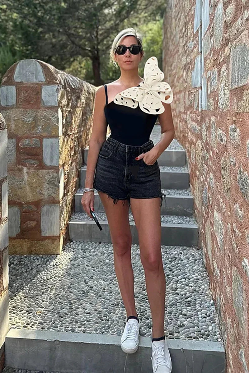 3D Butterfly Cutout One-Shoulder Swimsuit