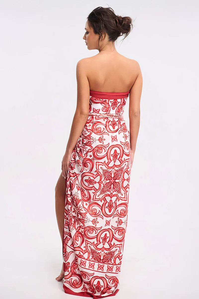 Ethnic Print One-Piece Swimsuit Set