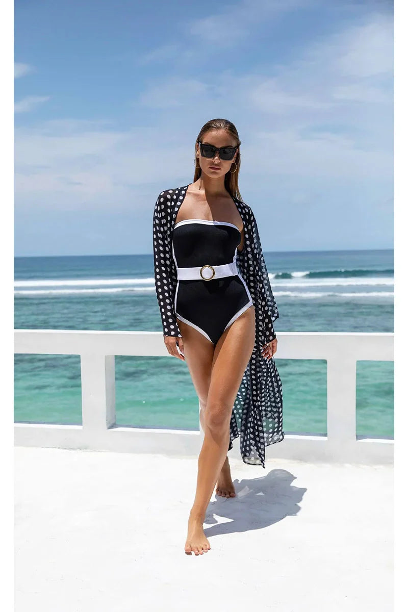 Black White Contrast Luxe Resort Swimsuit