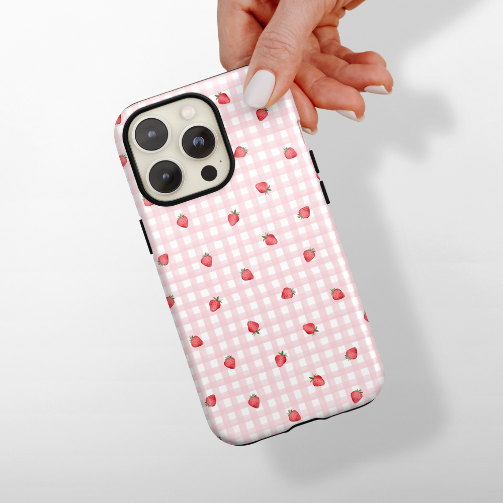 Tough MagSafe® Phone Case - Gingham Ditsy Strawberries