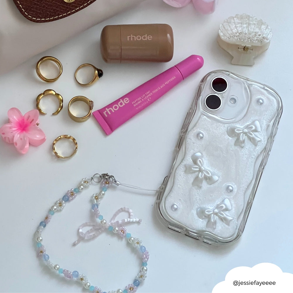 Boncuklu Telefon Askısı - Minik Çiçekli Fiyonk