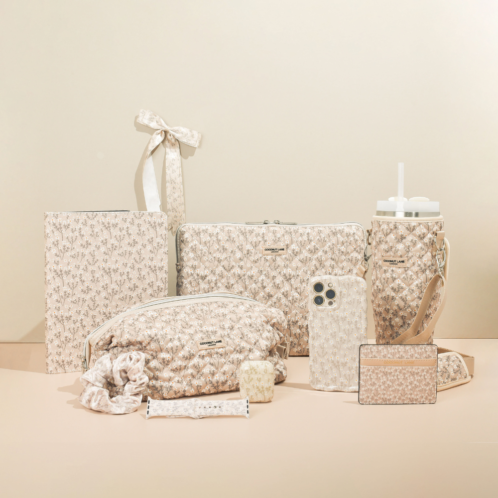 Genişletilebilir Makyaj Çantası - Kapitone Nude Çiçek Desenli