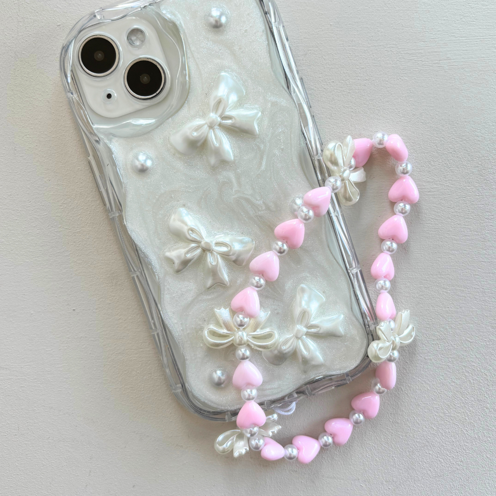 Beaded Phone Strap - Hearts & Bows
