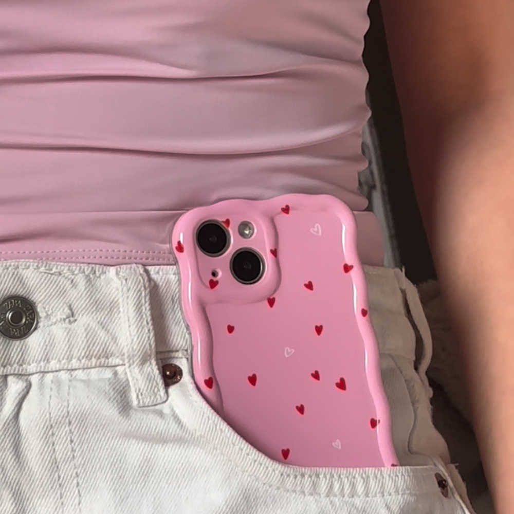 Dalgalı Telefon Kılıfı - Sevimli Kalpler