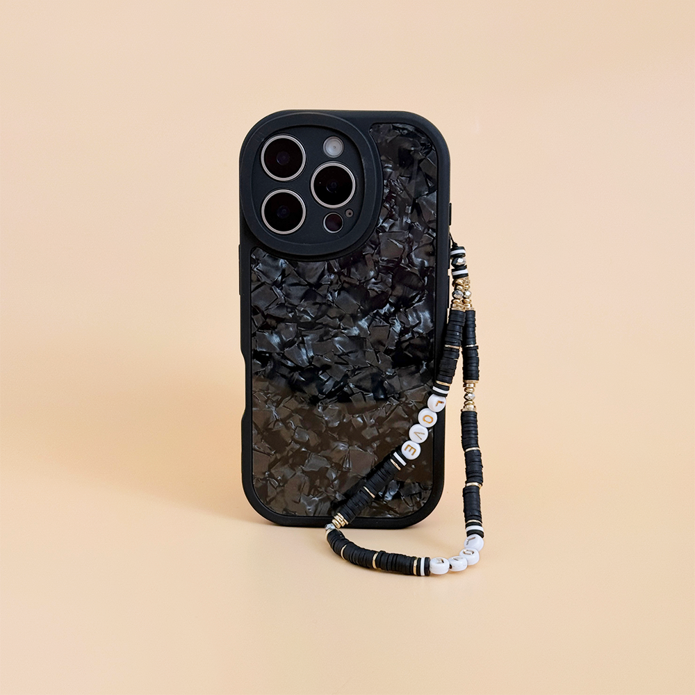 Boncuklu Telefon Askısı - Siyah ve Altın Aşk