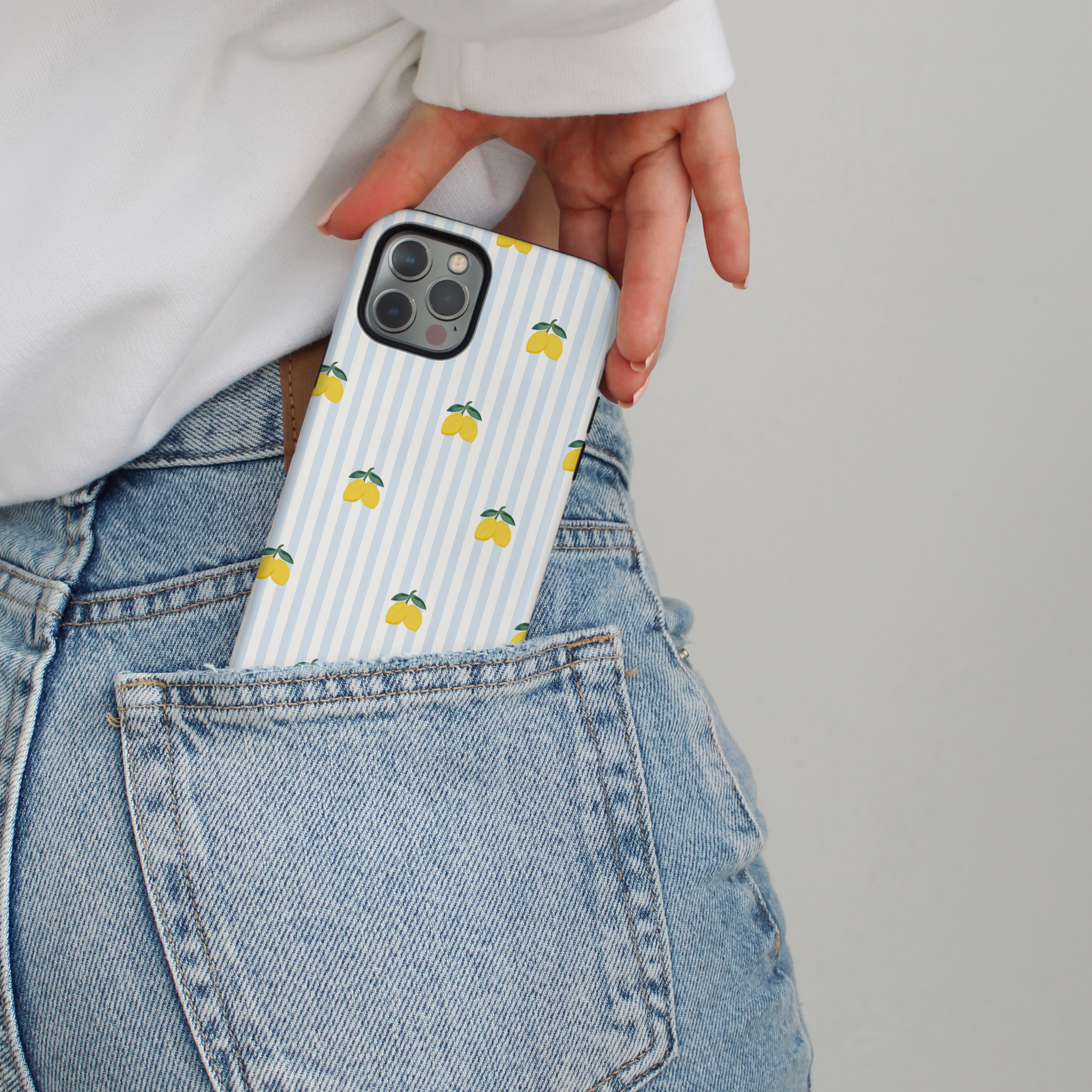 Tough Phone Case - Blue Stripe Lemons