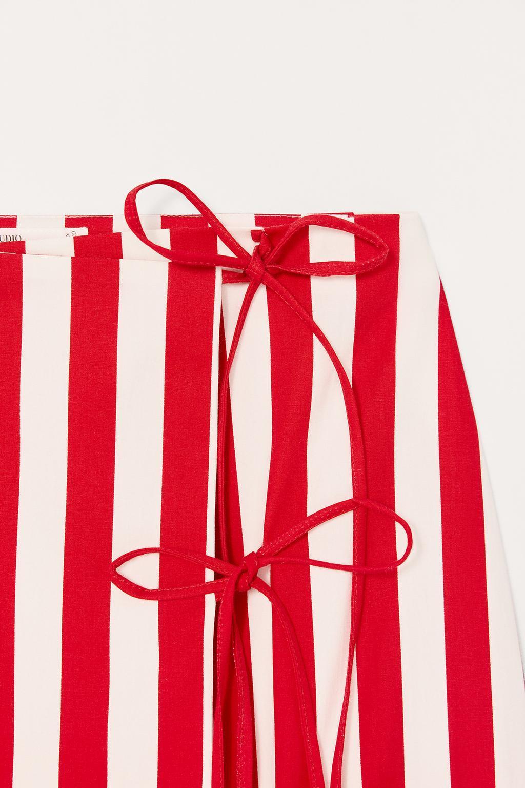 Striped Pleated Midi Skirt