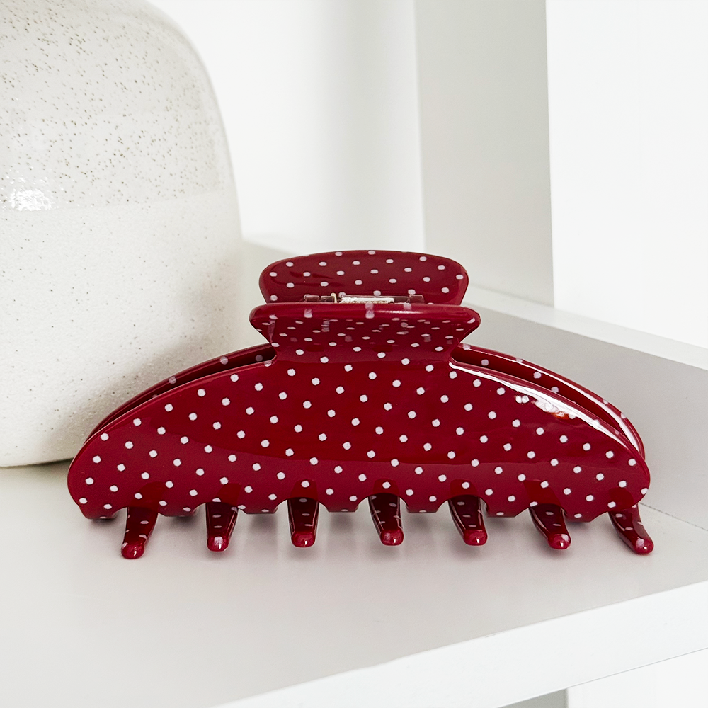 Bordo Puantiyeli Pençe Klipsi