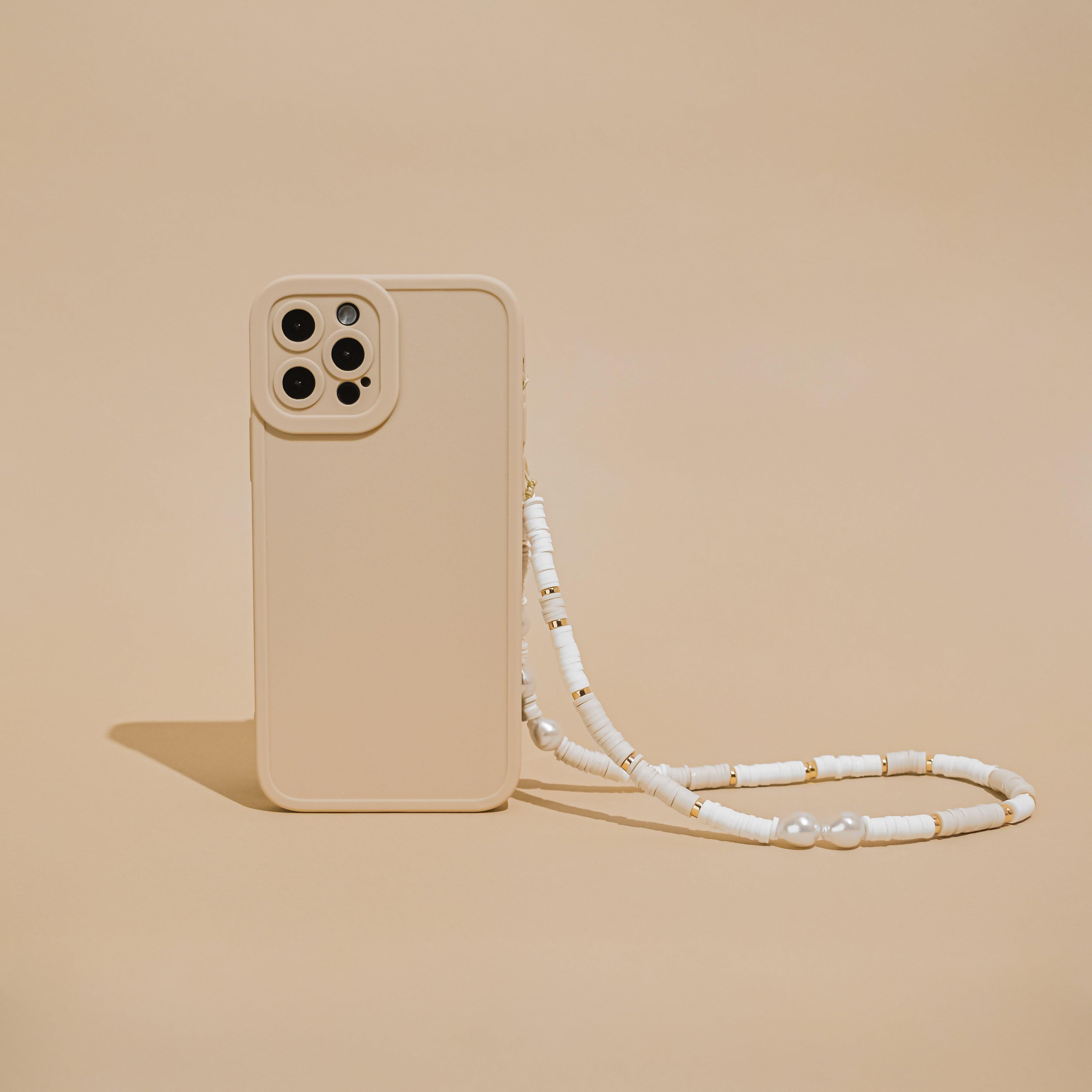 Boncuklu Telefon Askısı - Ten Rengi ve İnci
