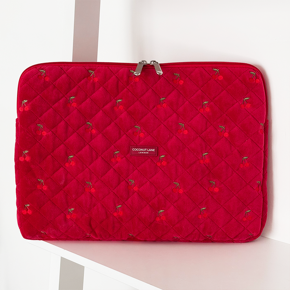 Quilted Cherry Velvet Laptop Sleeve