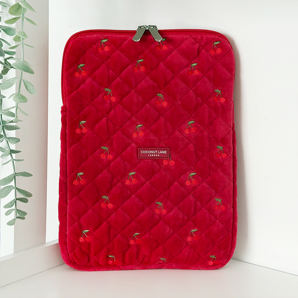 Quilted Cherry Velvet iPad Sleeve