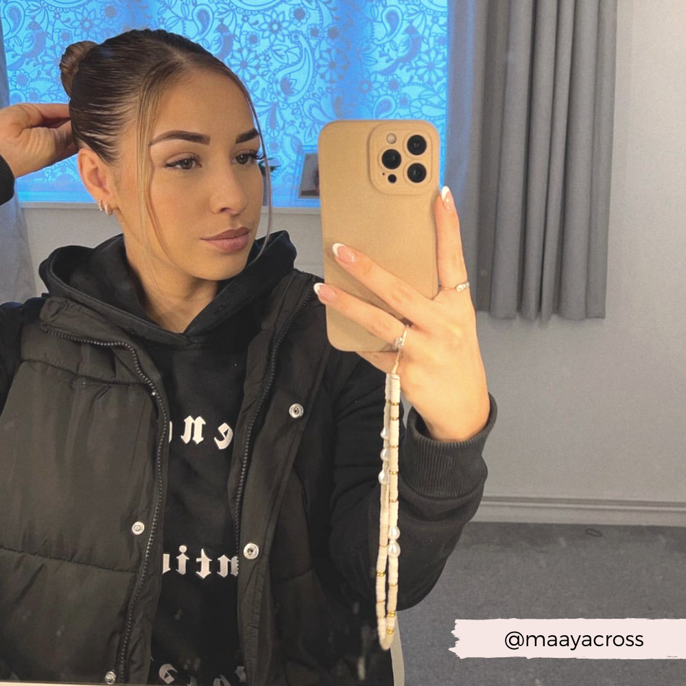 Beaded Phone Strap - Nude & Pearl