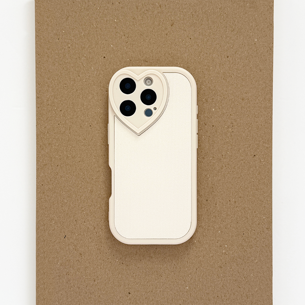 Cream Ribbed Heart Camera Phone Case