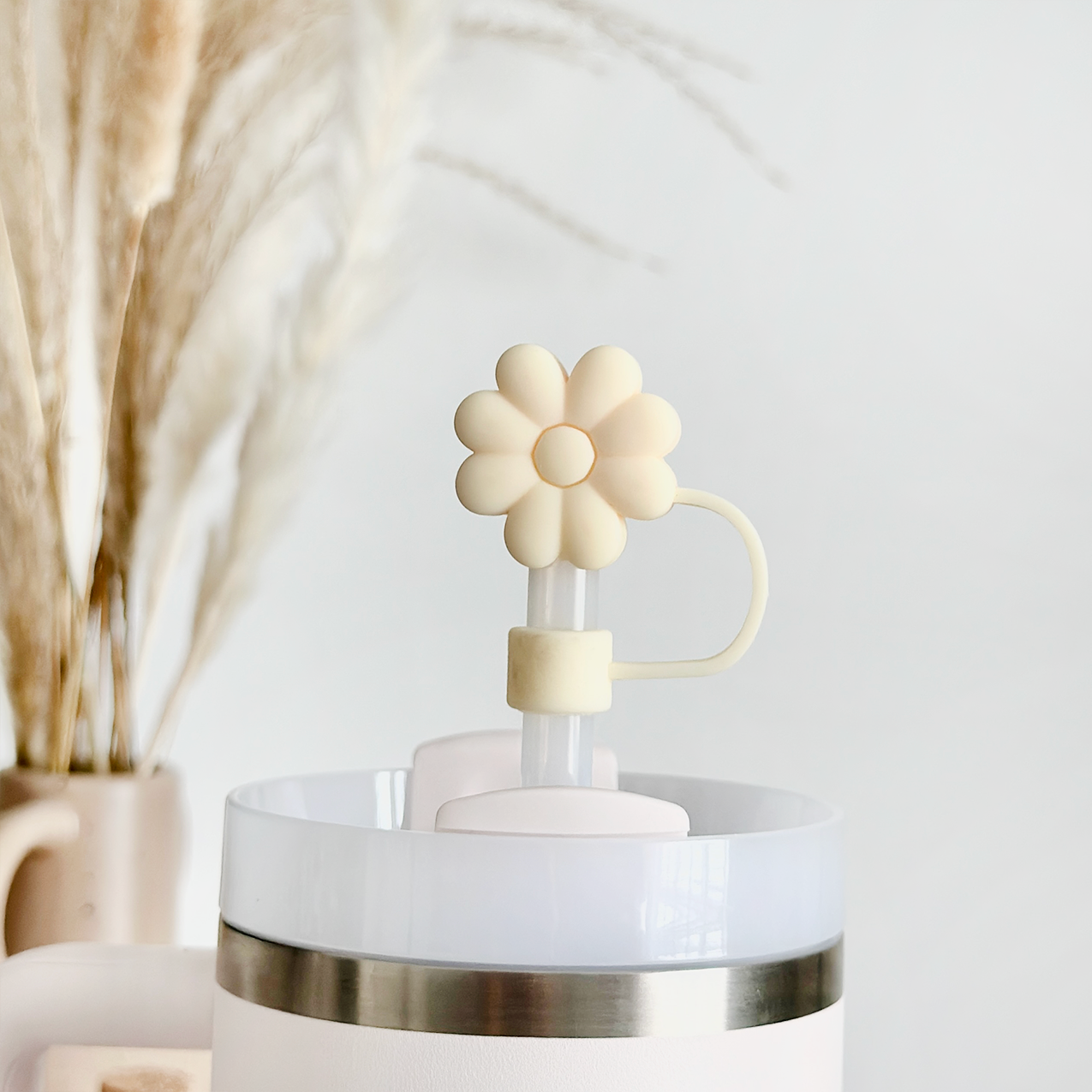 Krem Çiçek Desenli Hasır Örtü