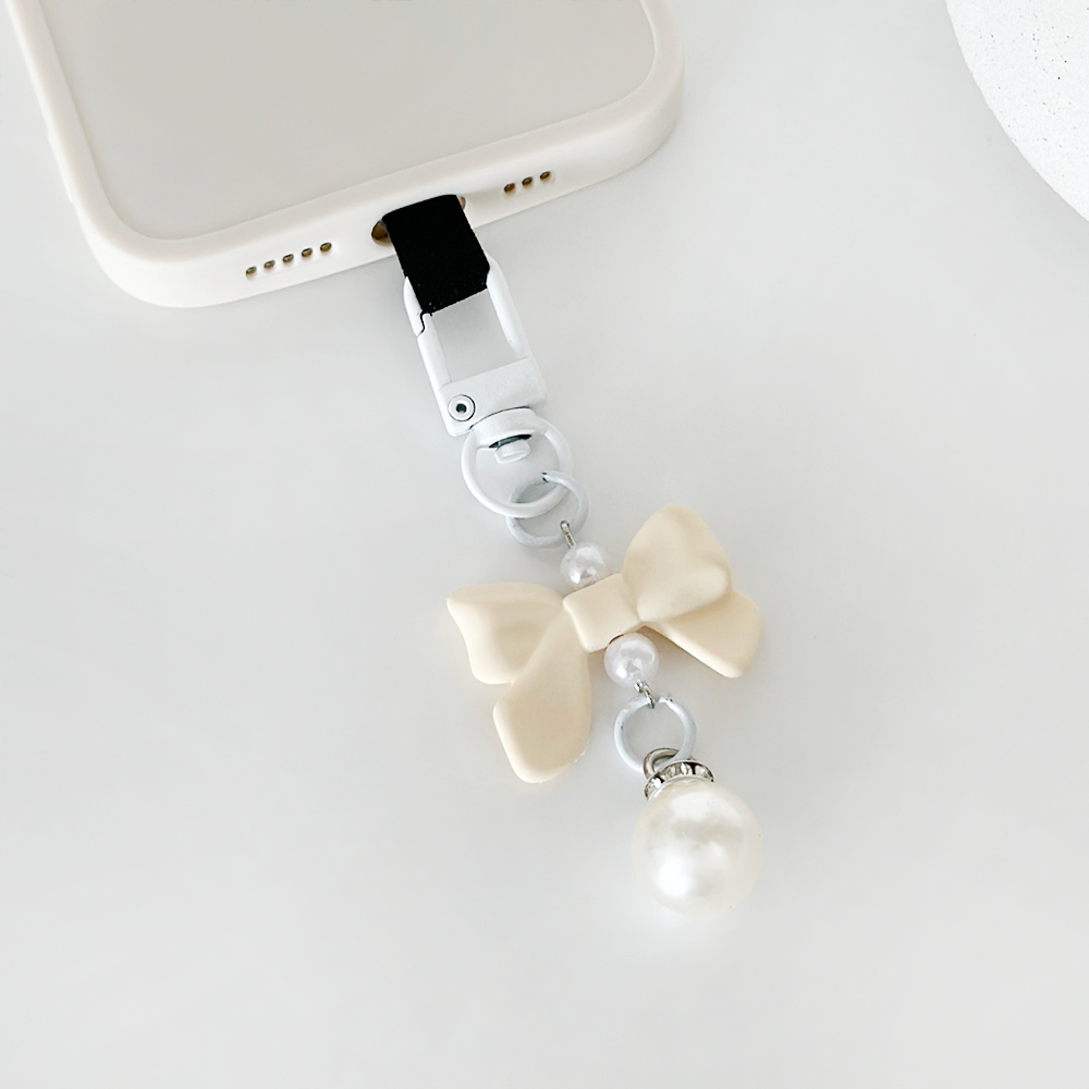 Coquette Fiyonklu Telefon Anahtarlık Seti - Krem