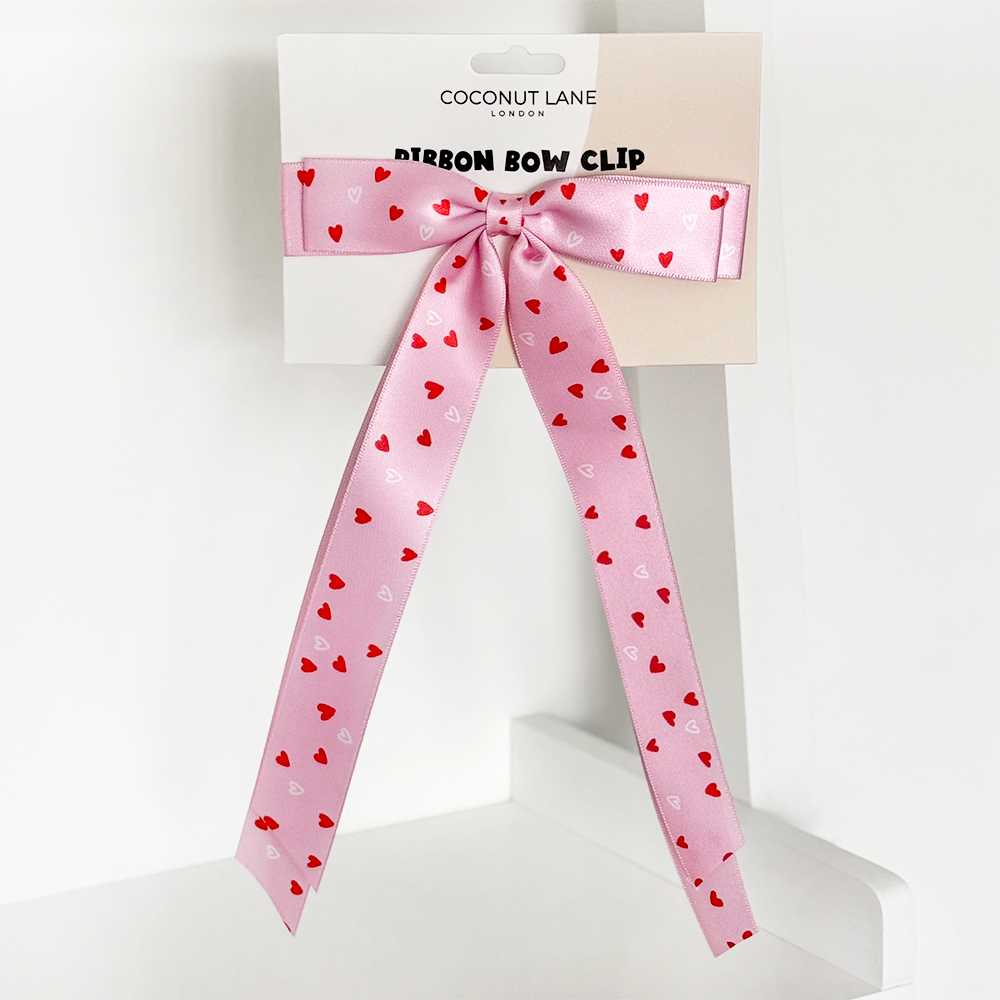 Ribbon Bow Clip - Cute Hearts