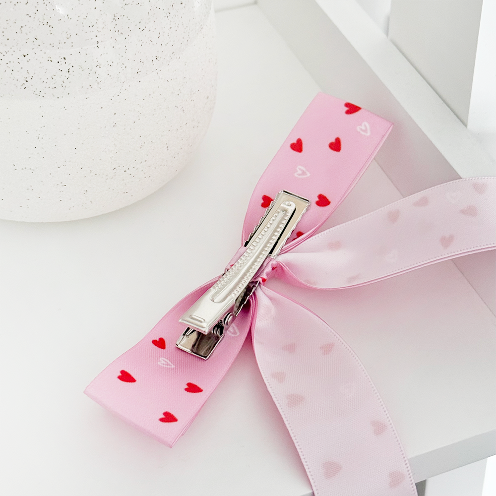 Ribbon Bow Clip - Cute Hearts