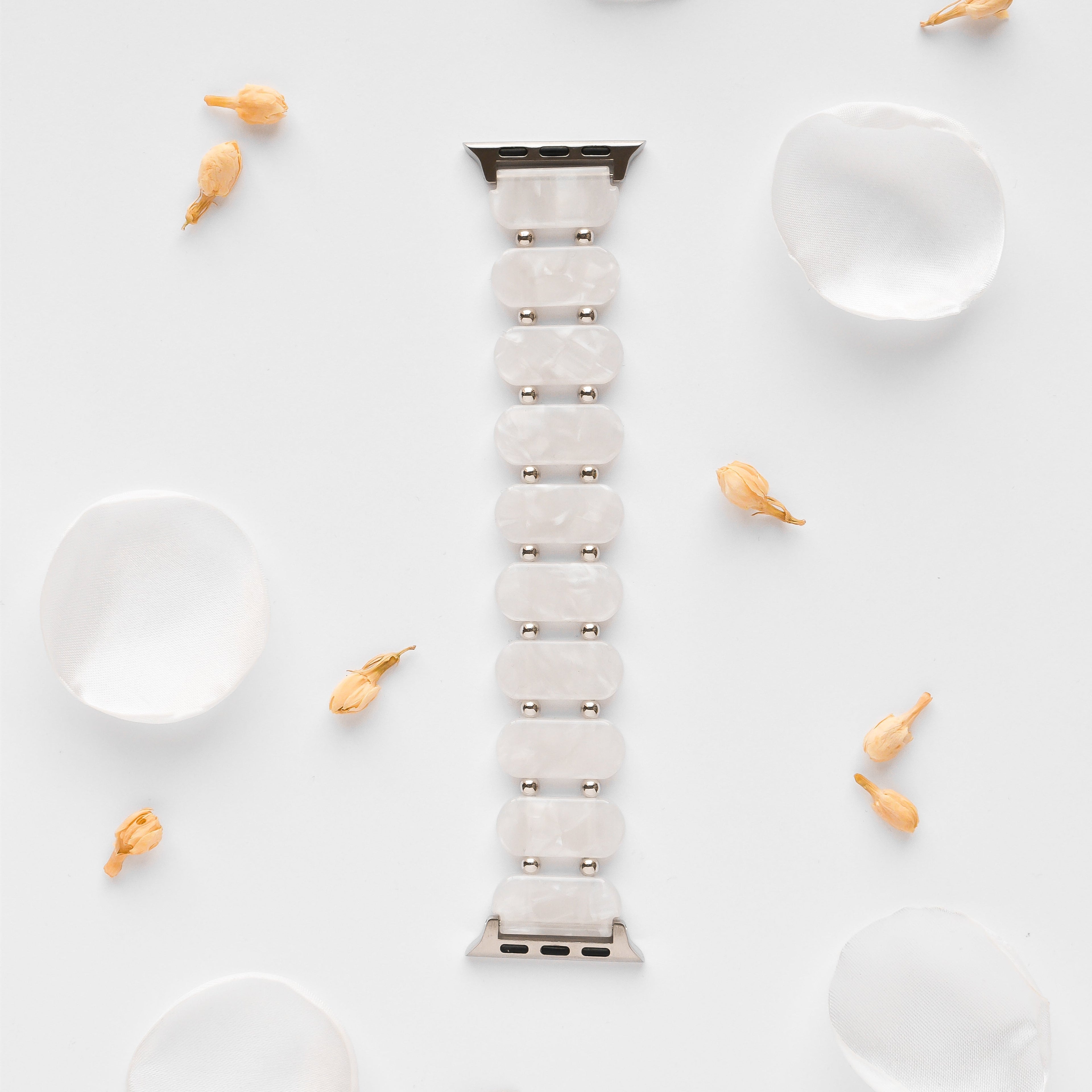 Beyaz İnci Boncuklu Apple Watch Kayışı