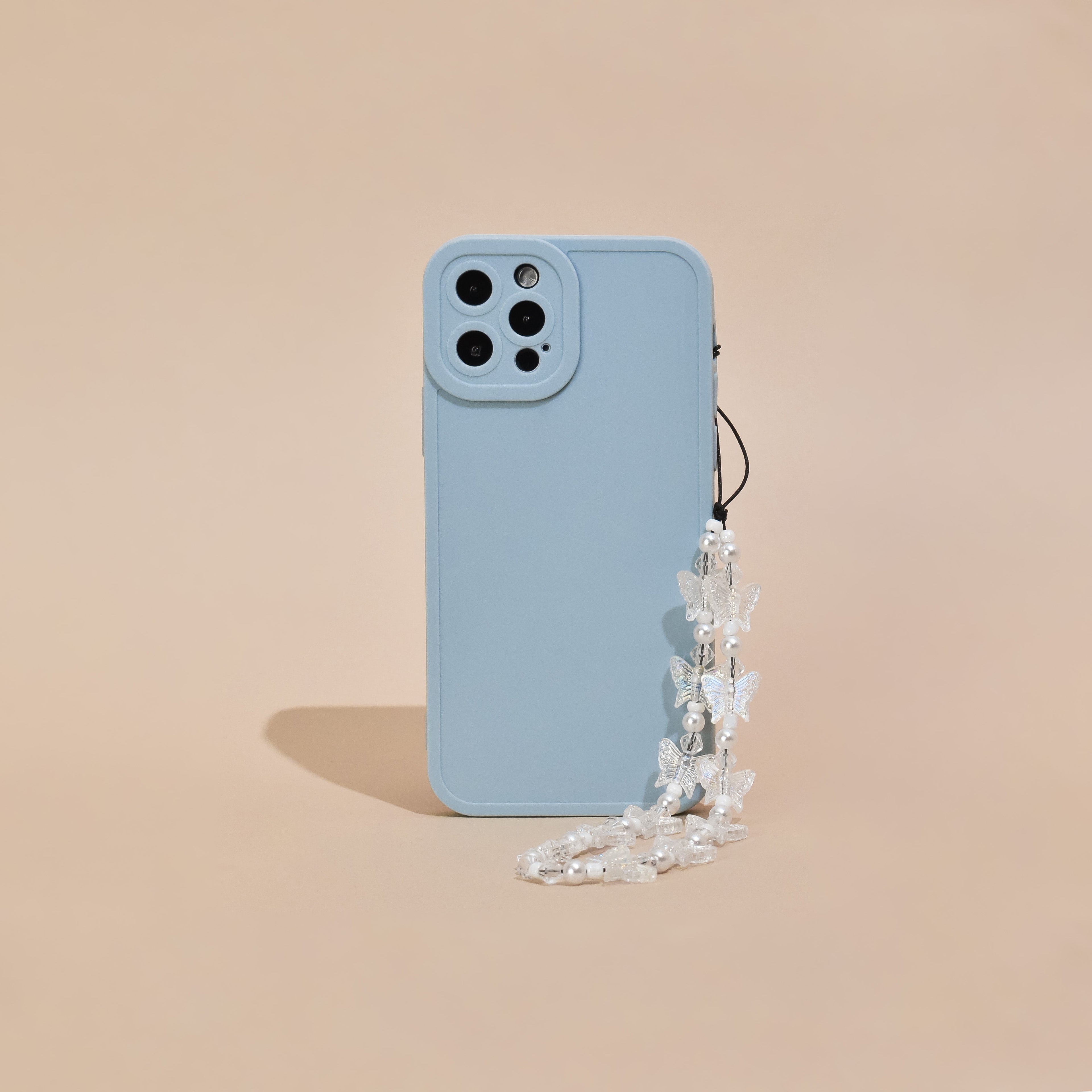 Boncuklu Telefon Askısı - Şeffaf ve İnci Kelebek