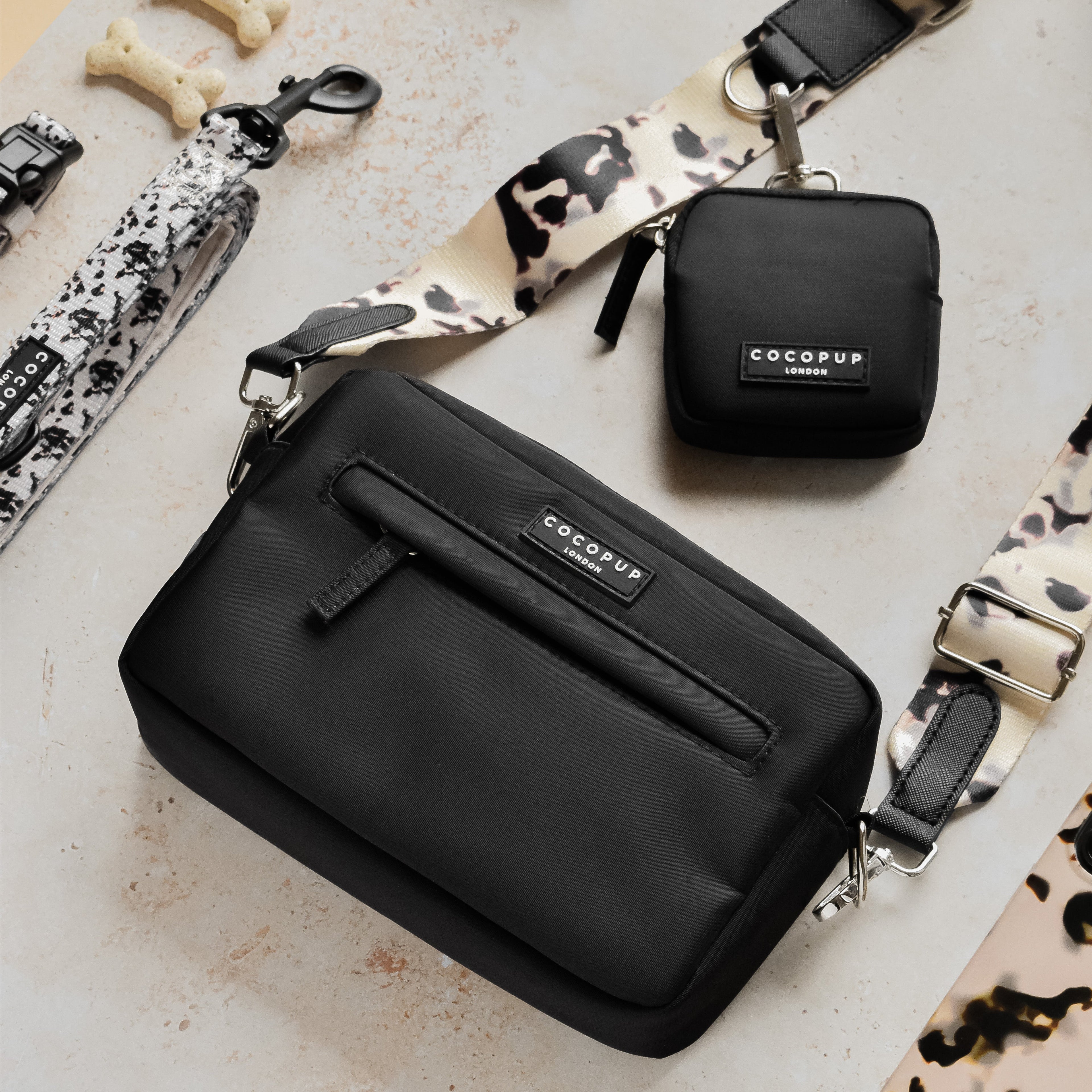 Köpek Gezdirme Çantası Seti - Fildişi Kaplumbağa Desenli