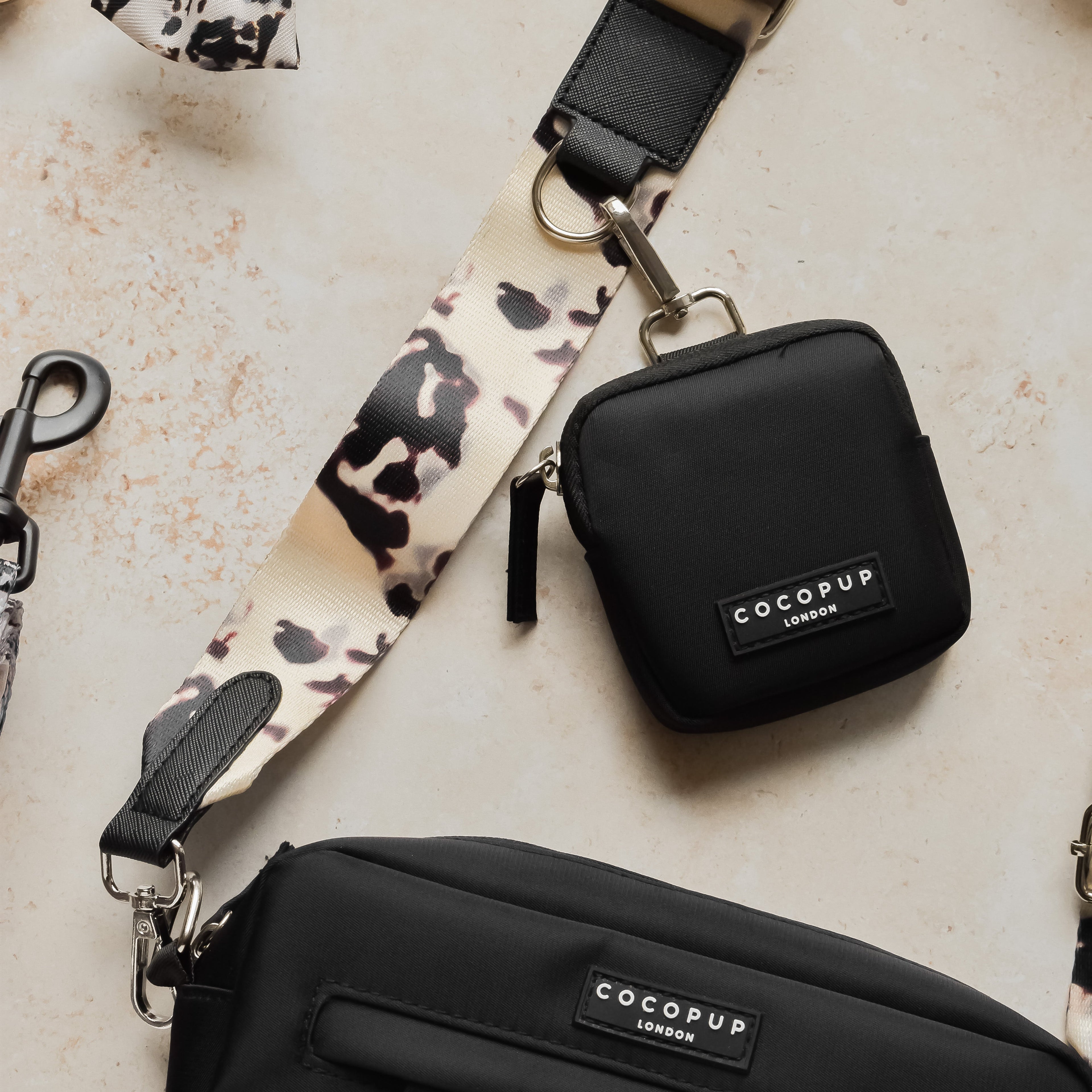 Köpek Gezdirme Çantası Seti - Fildişi Kaplumbağa Desenli