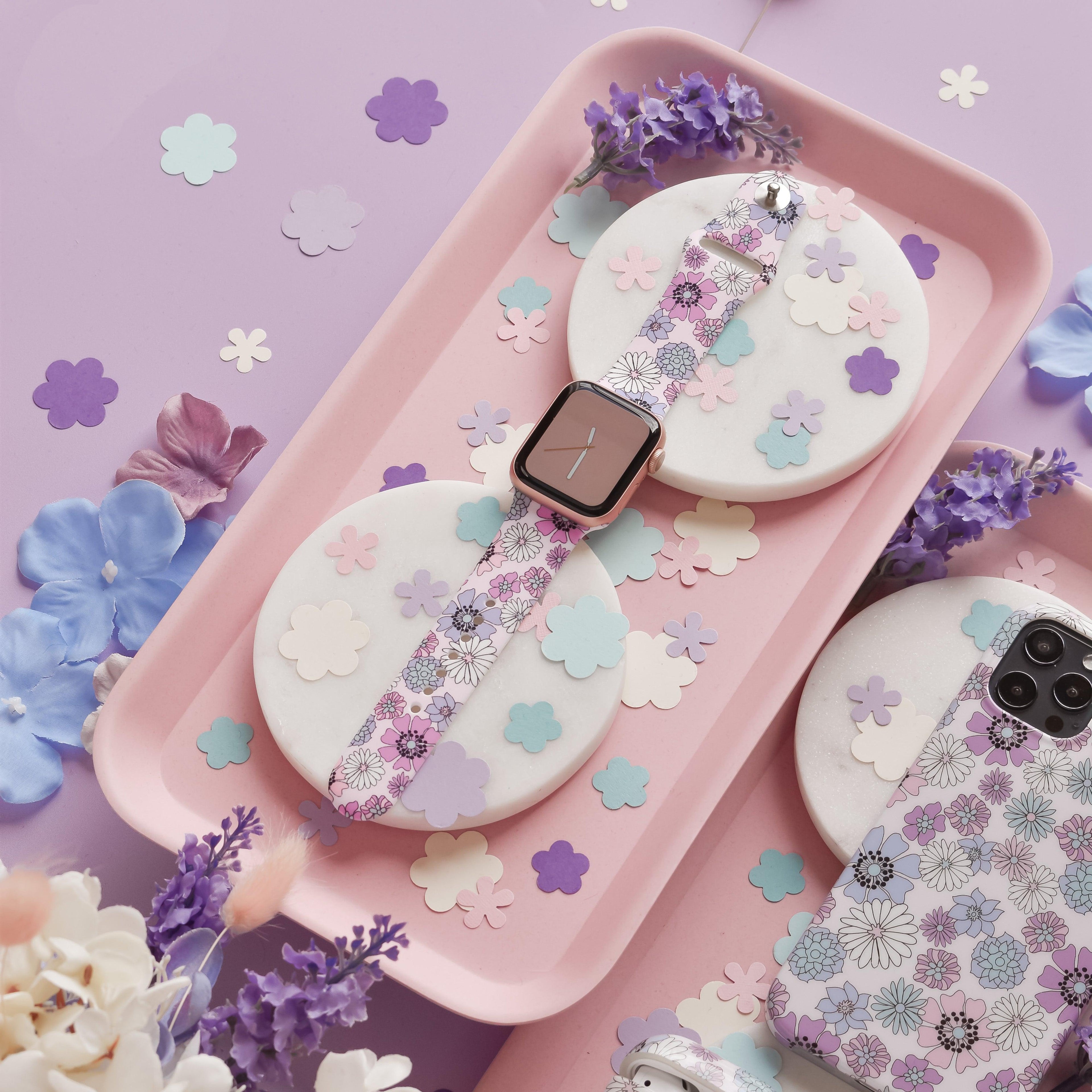 Pastel Çiçek Desenli Apple Watch Kayışı 