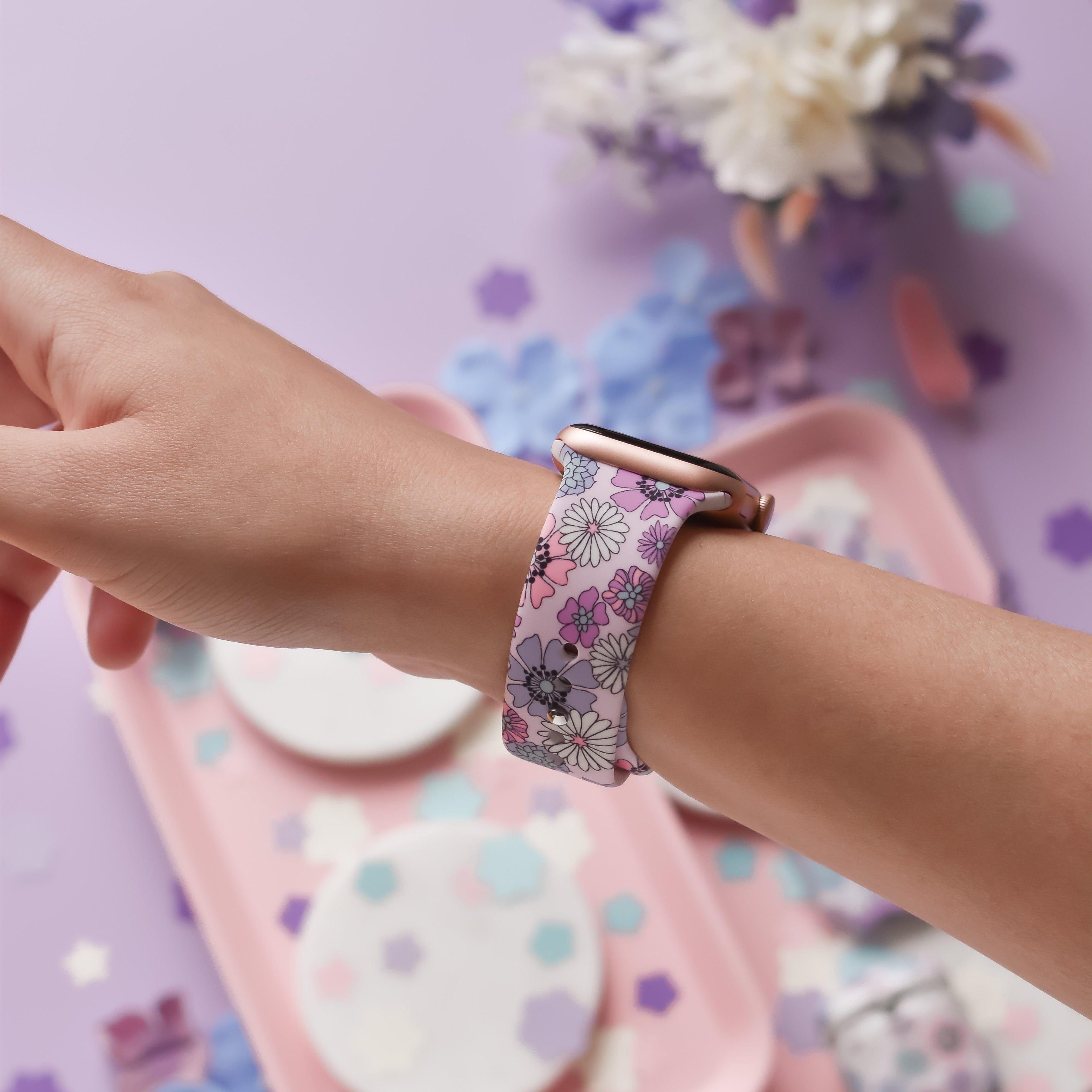 Pastel Çiçek Desenli Apple Watch Kayışı 