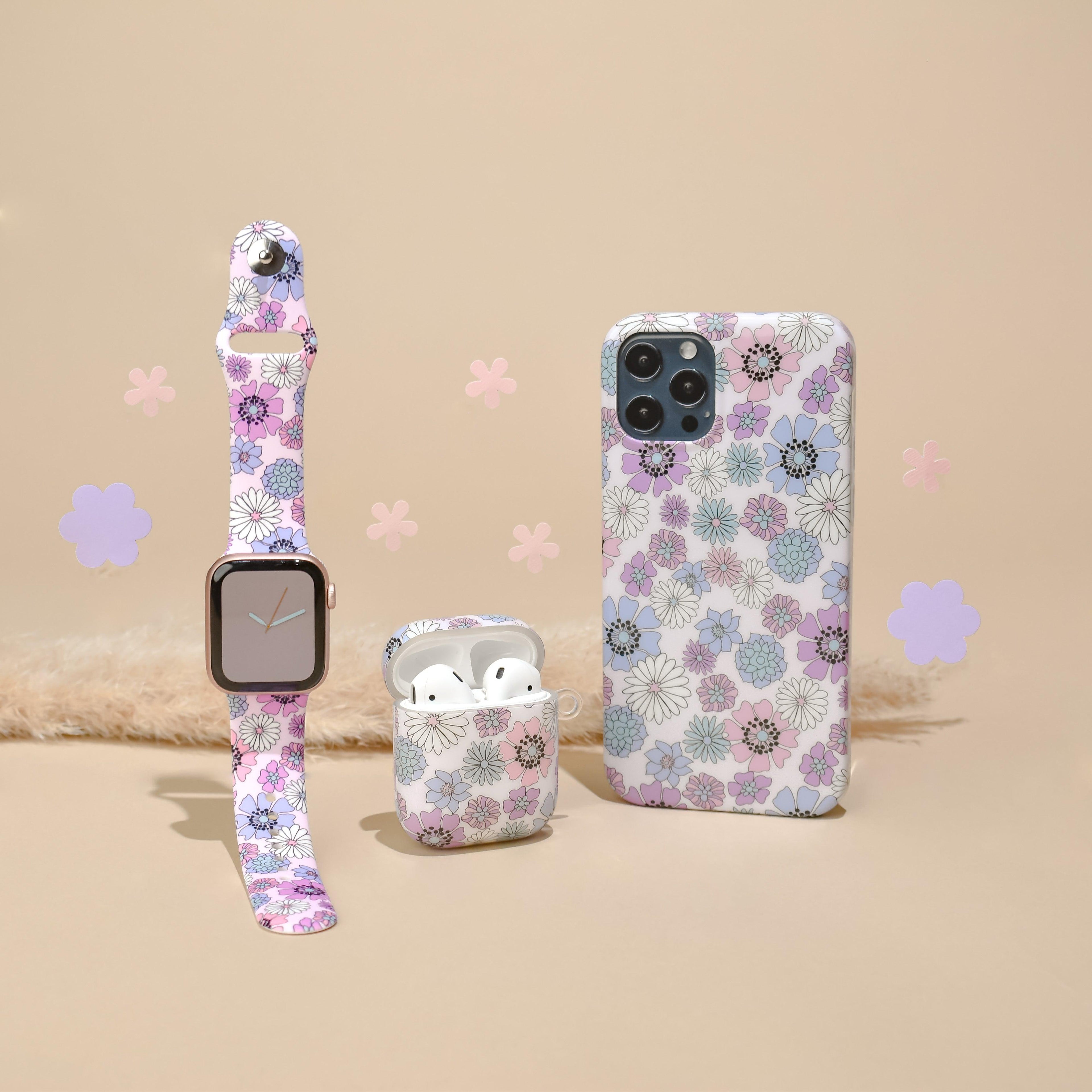 Pastel Çiçek Desenli Apple Watch Kayışı 