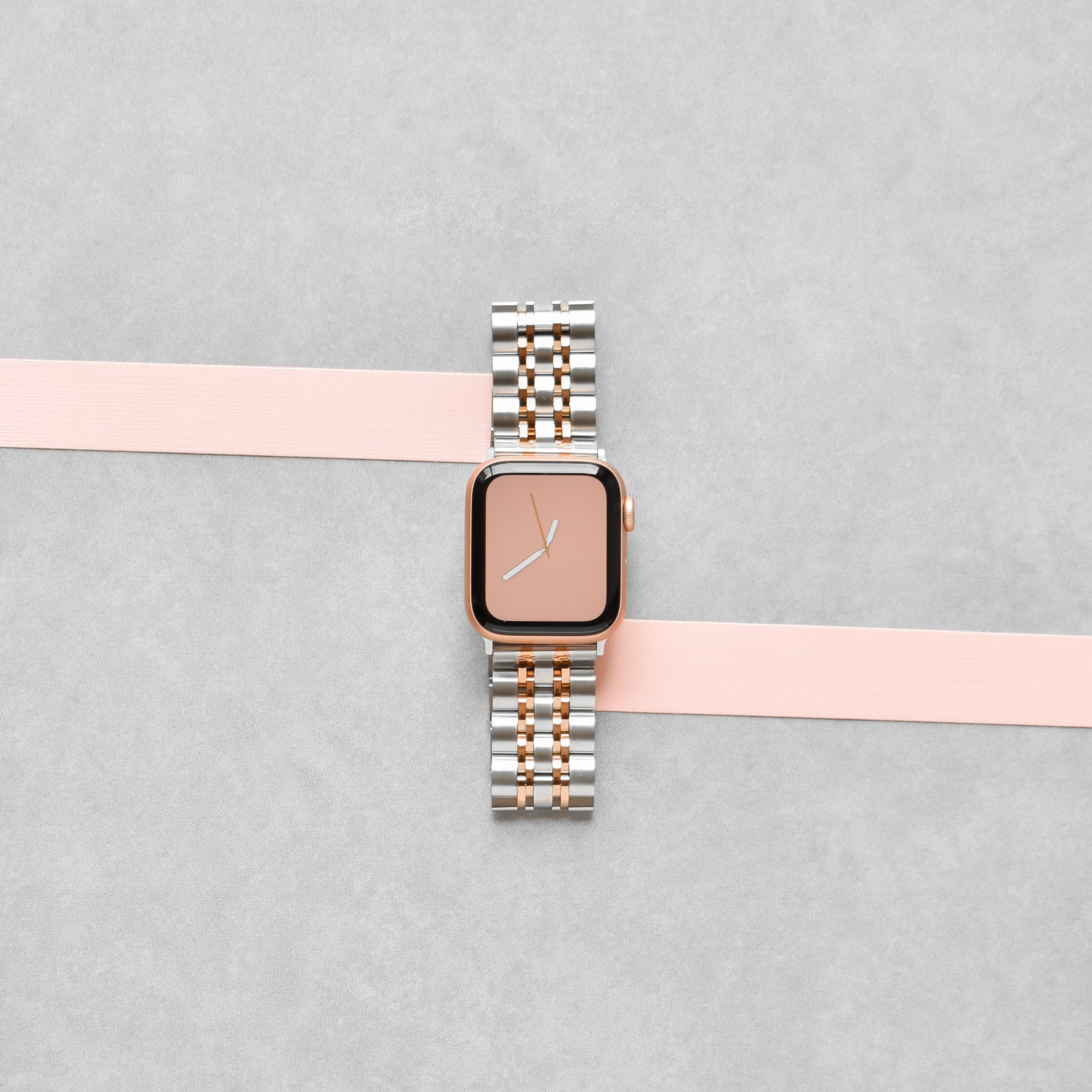 Stainless Steel Apple Watch Strap - Silver & Rose Gold