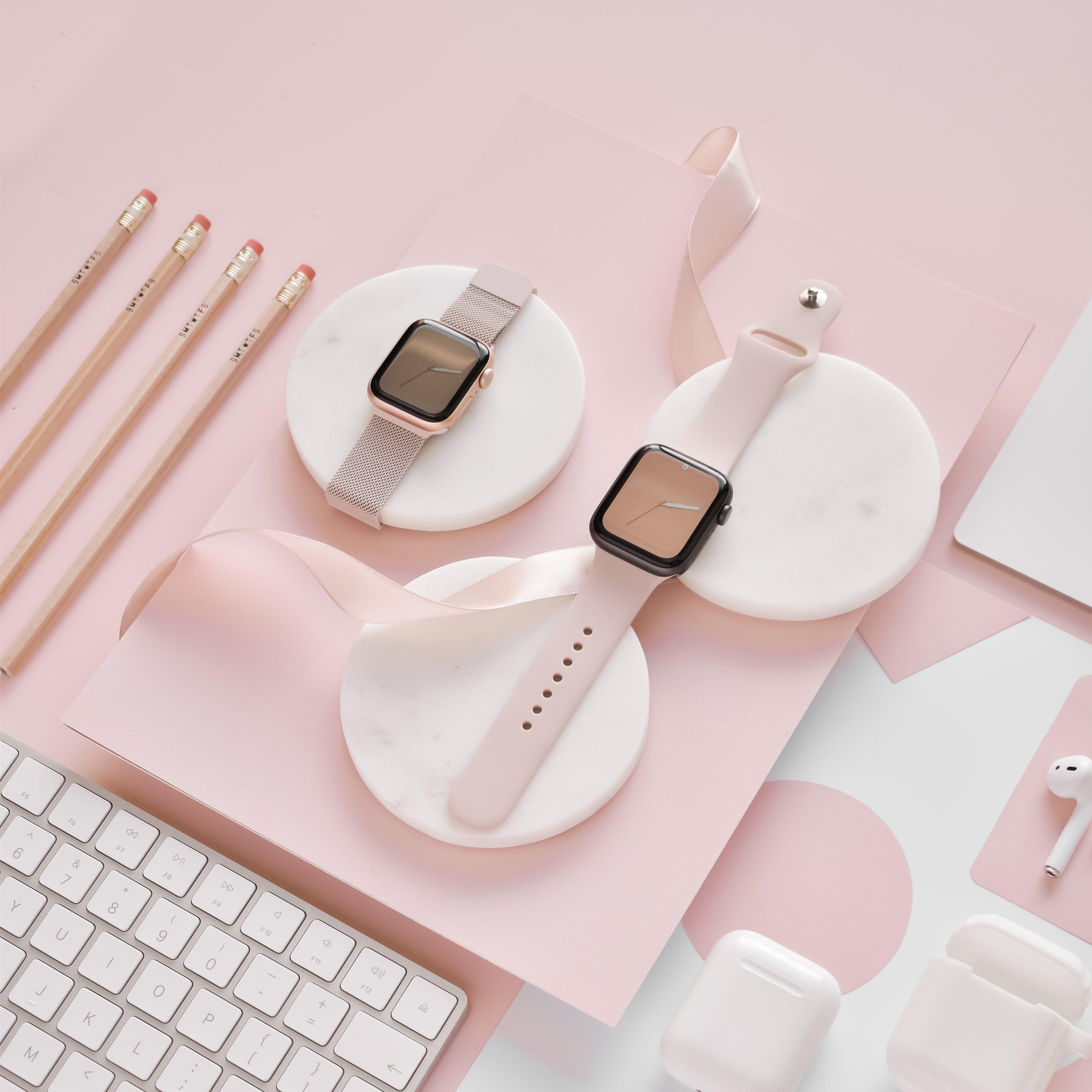 NAKD Apple Watch Kayış Seti - Manyetik + Silikon - Pudra Pembesi 