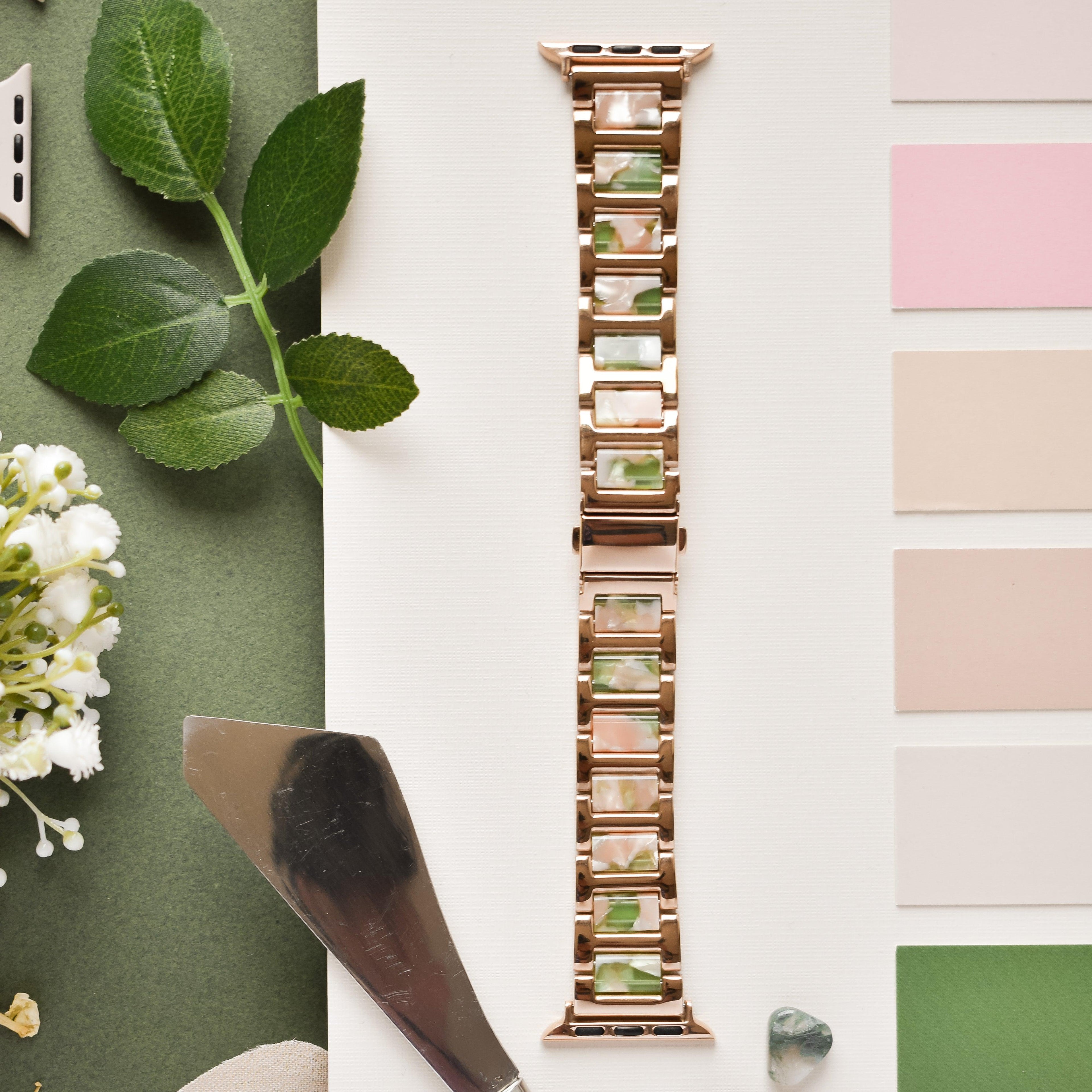 Stainless Steel Apple Watch Strap - Pink, Green & Rose Gold